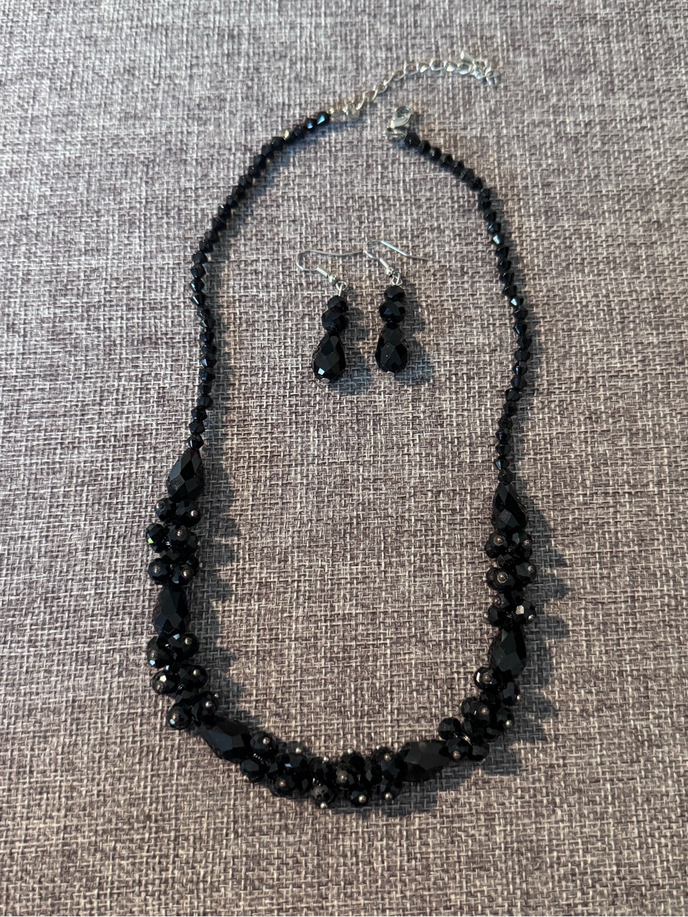 Black Beaded Necklace & Earrings Set
